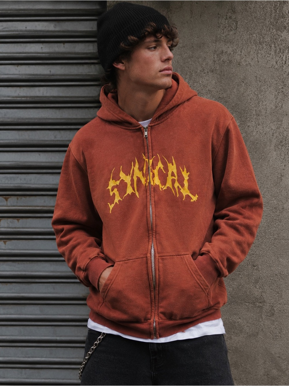 Synical Men’s Rust Graphic Full Zip Hooded Sweatshirt Size Medium